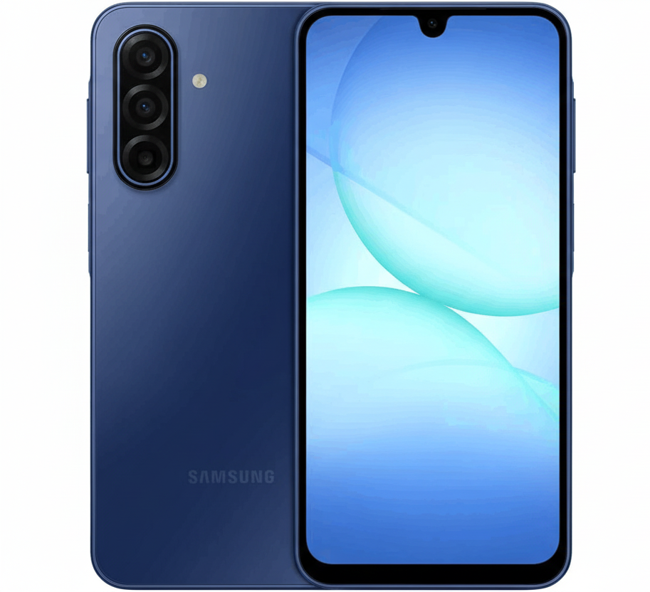 Samsung smartphone showing front and back on a white background