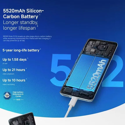 Xiaomi Redmi Note 15 5G Smartphone 6.77-inch 120Hz AMOLED Display 108MP Camera 5520mAh Battery 45W Fast Charging