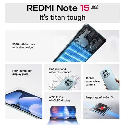 Xiaomi Redmi Note 15 5G Smartphone 6.77-inch 120Hz AMOLED Display 108MP Camera 5520mAh Battery 45W Fast Charging