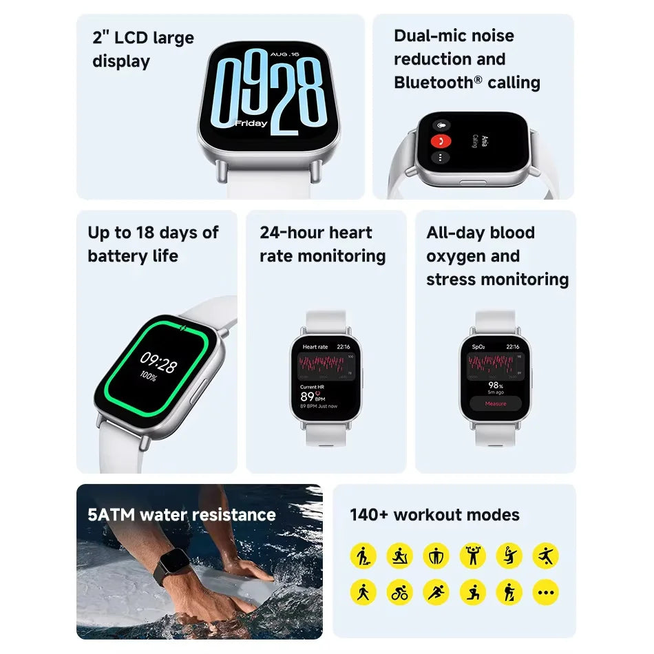 Xiaomi Redmi Watch 5 Global Version Active 2'' Display Up to 18 days of battery life 140+ Workout Modes Bluetooth Calling 5ATM