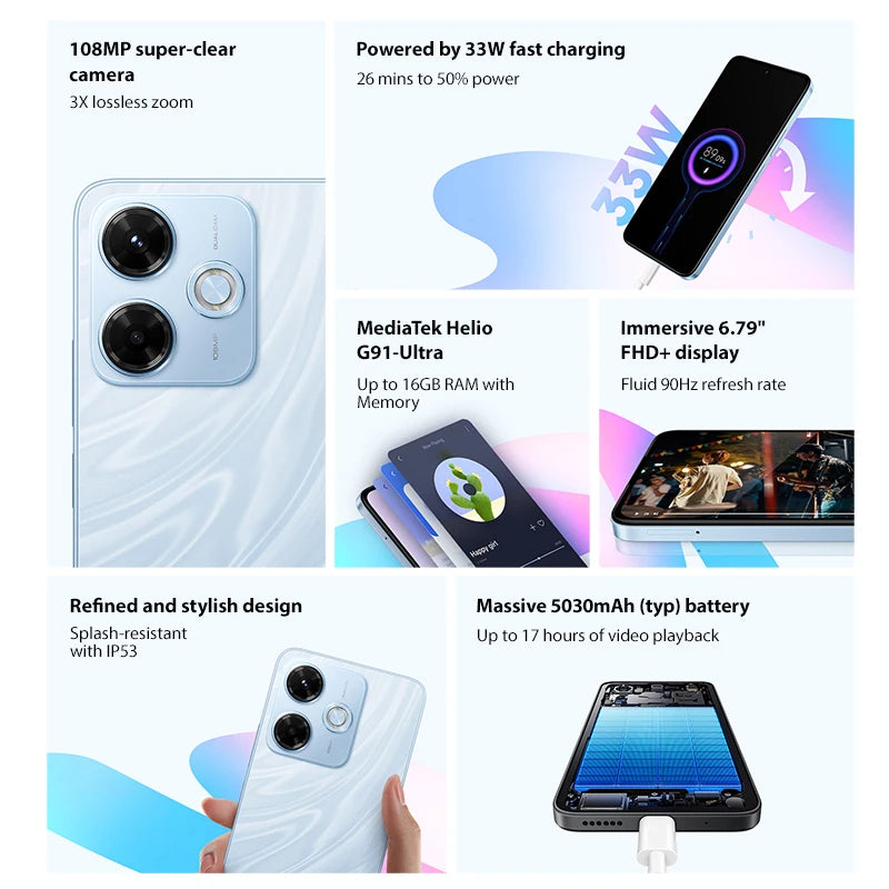 Xiaomi Redmi 13X Smartphone Global Version MTK Helio G91 Ultra 108MP super clear camera 6.79" FHD+ display 33W fast charging