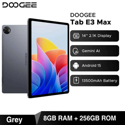 DOOGEE Tab E3 Max 14-inch 2.1K 4G Tablet – Android 15, Helio G100, 8GB/256GB, 13,500mAh