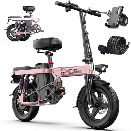 UPlee GS5 Electric Bike 48V 15AH, 20+MPH Folding E-Bike with 740W Motor, 20 Miles Max Range for Adults, 14" Fat Tires