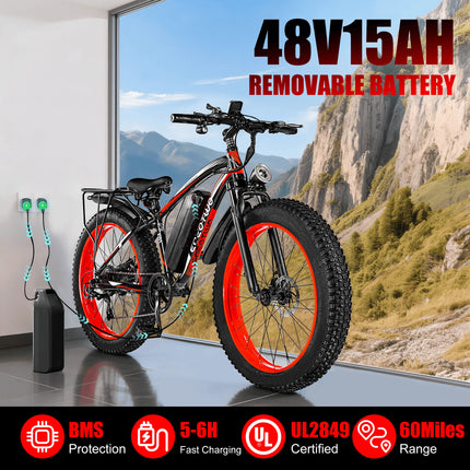 EOEOTWO 1500W Fat Tire Electric Bike for Adults 26"x4.0 All Terrain E-Bike 34MPH Fast Mountain Ebike 48V Long Range Snow Beach Bicycle