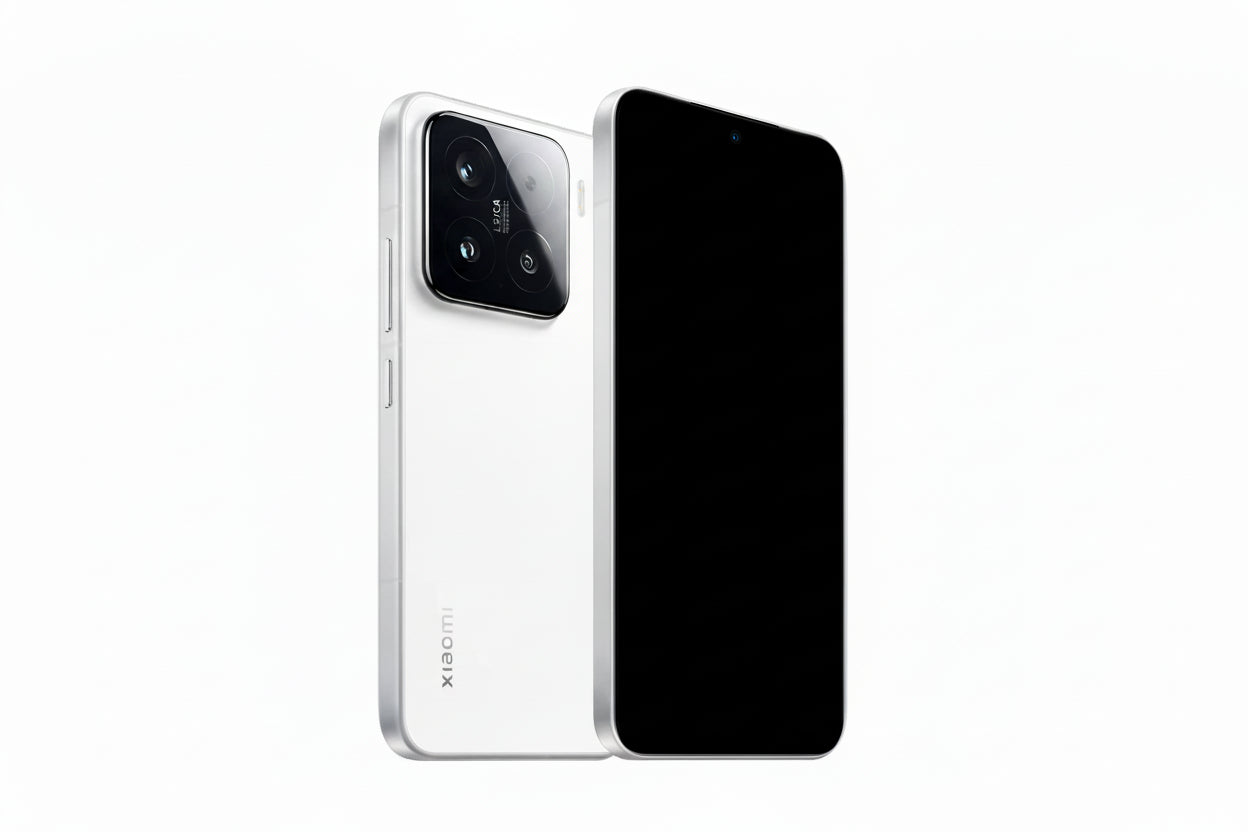 Xiaomi smartphone showing front and back on a white background