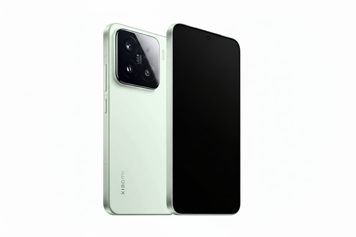 Xiaomi smartphone showing front and back on a white background