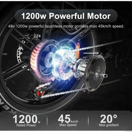 SAMEBIKE RS-A02 E-bike motor 1200W Lithium battery 48V17AH Hydraulic Brake e-bike Folding 20inch shock absorption Electric bike