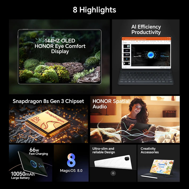 Honor MagicPad 2 WIFI Global Version with Wireless Keyboard Pencil, 12.3'' 3K OLED 144Hz Display 10050mAh Long Battery Life