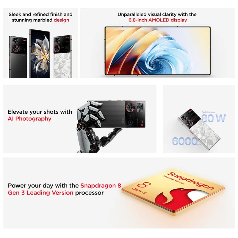 Nubia Z60 Ultra Leading Version Global Version 6.8"Unbent Full Screen Snapdragon 8 Gen 3 My OS 14.0 NFC 6000mAh 80W Fast Charge