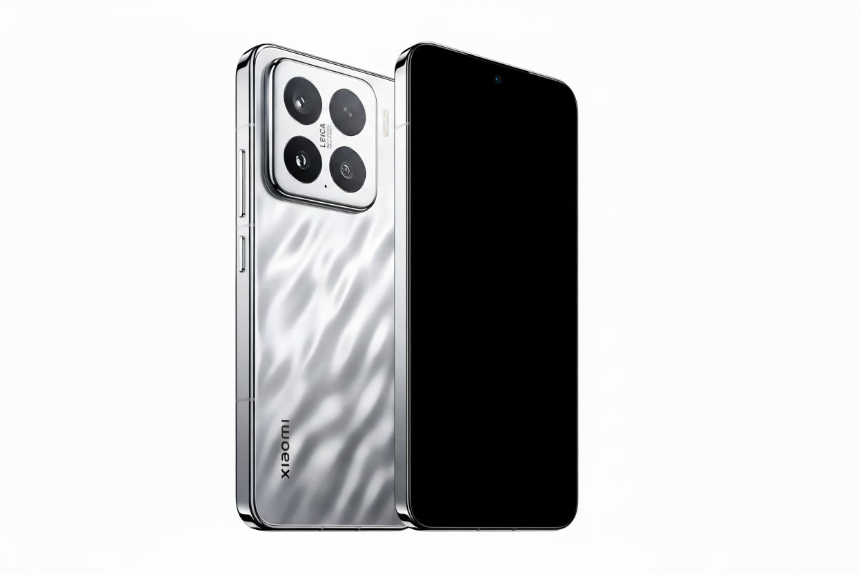 Xiaomi smartphone showing front and back on a white background