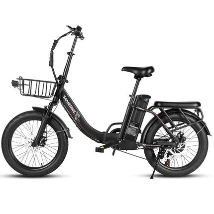 SAMEBIKE CY20Pro 500W Folding Fat Tire Electric Bike 20x3.0 All Terrain 7 Speed Ebike For Adults 48V 13AH Removable Battery With Front Basket Rear Luggage Rack