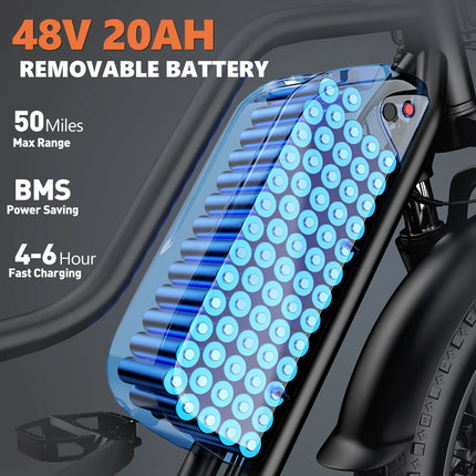 Kickwey LD20 Electric Bike 1500W 32MPH 48V 20Ah Mountain E-Bike with 20 Inch Fat Tires
