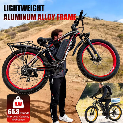 EOEOTWO 1500W Fat Tire Electric Bike for Adults 26"x4.0 All Terrain E-Bike 34MPH Fast Mountain Ebike 48V Long Range Snow Beach Bicycle