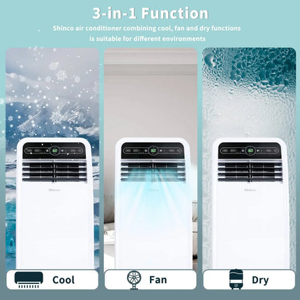 Shinco 8000 BTU Portable Air Conditioner — 3-in-1 Cooling, Dehumidifier & Fan, Quiet, Easy Install, Cools up to 350 sq ft - Munawar Tech