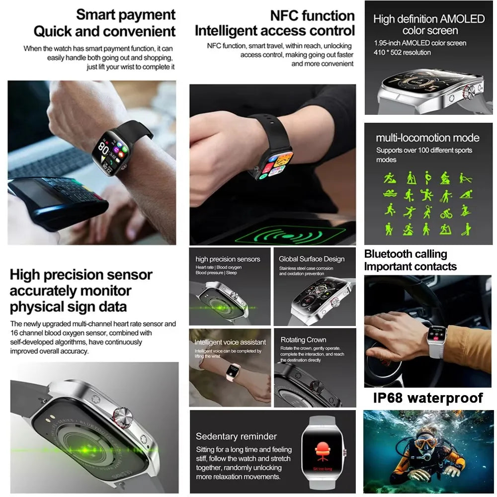 Oppo 1.95 Inch Ultra HD Smart Watch Men GPS Tracking Bluetooth Call NFC Heart Rate Sports Fitness Women Smart Watch