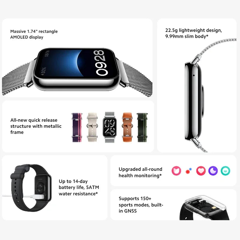 Xiaomi Mi Band 8 Pro Smart Wristband Global Version 5ATM Waterproof 150 Sport Modes 1.74" AMOLED Screen GPS Blood Oxygen