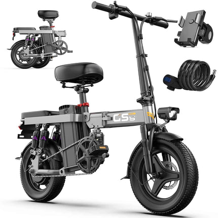 UPlee GS5 Electric Bike 48V 15AH, 20+MPH Folding E-Bike with 740W Motor, 20 Miles Max Range for Adults, 14" Fat Tires