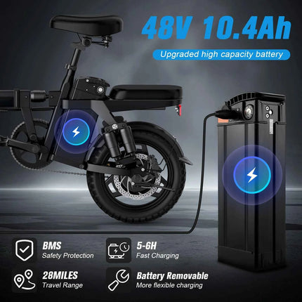 DEEPOWER A14 500W Small Electric Bicycle with Multi-Link Shock Absorption for Urban Travel and Outdoor Activities