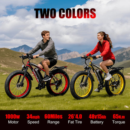 EOEOTWO 1500W Fat Tire Electric Bike for Adults 26"x4.0 All Terrain E-Bike 34MPH Fast Mountain Ebike 48V Long Range Snow Beach Bicycle