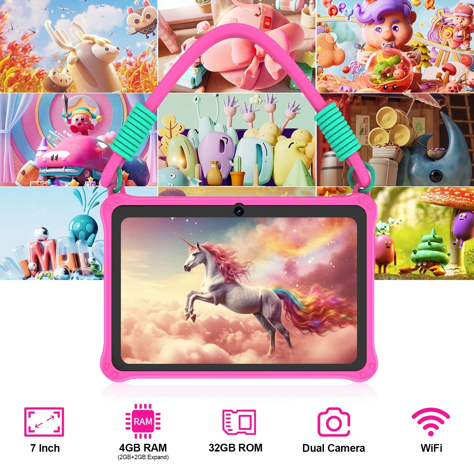 PRITOM 7 Inch Kids Tablet Android 13 4GB RAM 32GB Storage WiFi Bluetooth Child Friendly Software Pritom