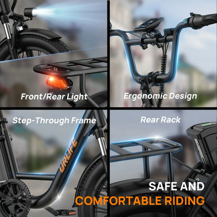 URLIFE 1000W Electric Bike | 48V 13Ah Removable Battery, 28MPH Speed, 20''X3" Fat Tire, 7-Speed with Dual Disc Brake