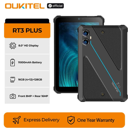 OUKITEL RT3 Plus 8-inch Rugged 4G Tablet – Android 15, 4GB + 12GB Virtual RAM, 128GB