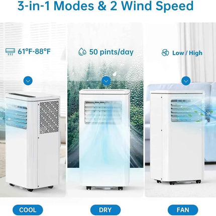 Garvee 10000 BTU Portable Air Conditioner with Easy Install Kit, 4-in-1 Mobile AC Unit with Dehumidifier, Fan & Sleep Mode for Rooms Up to 450 Sq.ft