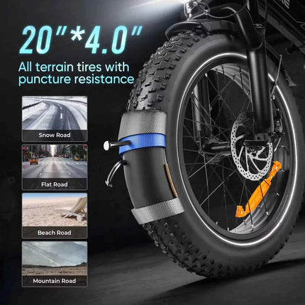 Ebike SAMEBIKE LOTDM200 750W 48V 13AH removable battery, 20-inch tires, mechanical brakes, color display, adult electric bike.