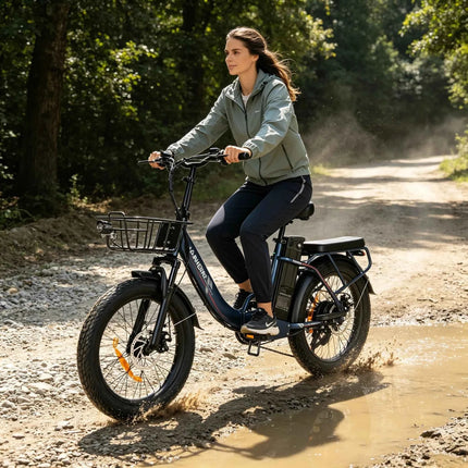 SAMEBIKE CY20Pro 500W Folding Fat Tire Electric Bike 20x3.0 All Terrain 7 Speed Ebike For Adults 48V 13AH Removable Battery With Front Basket Rear Luggage Rack