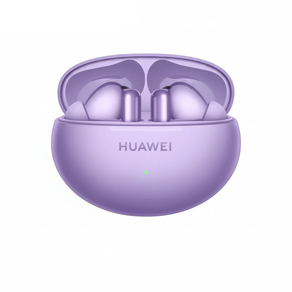 HUAWEI FreeBuds 6i Purple wireless earbuds in charging case on a white background