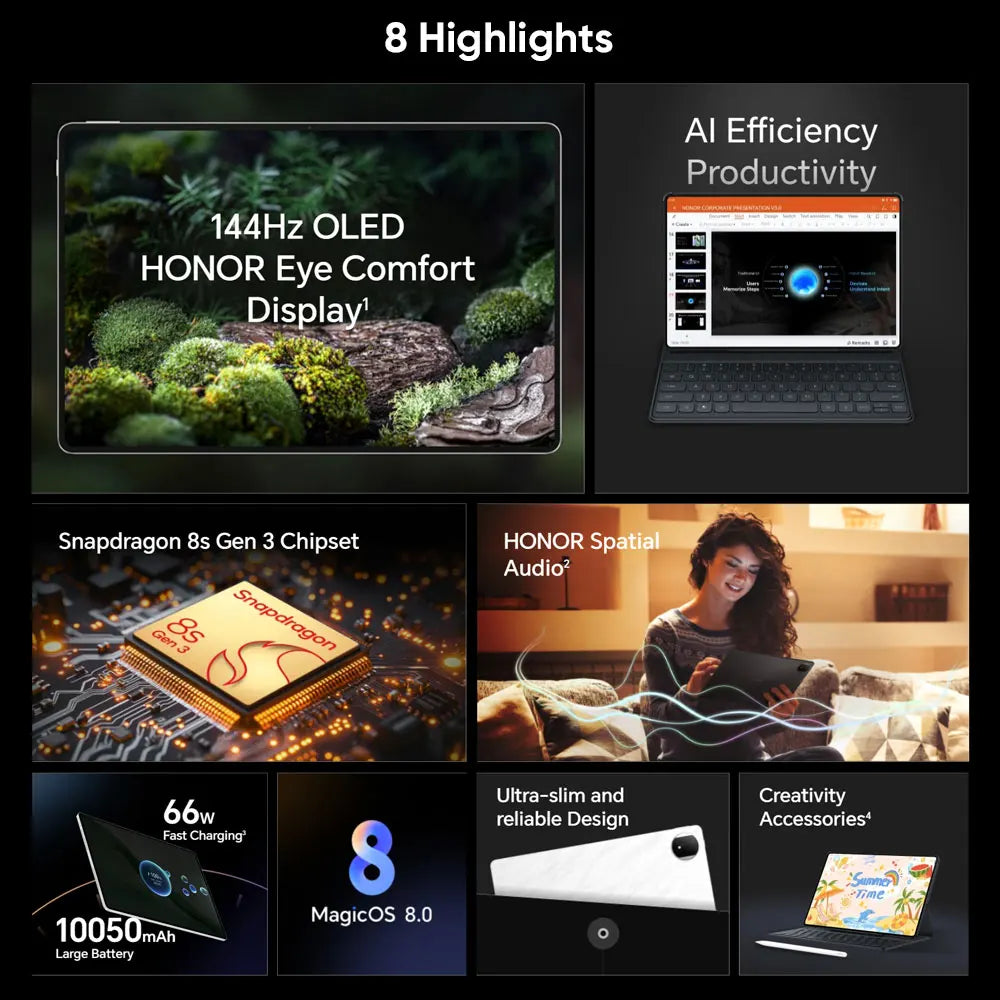 Honor Tablet Magic Pad 2 Global Version Snapdragon 8s Gen 3 12.3'' 3K OLED 144Hz Display Pad 10050mAh Long Battery Life