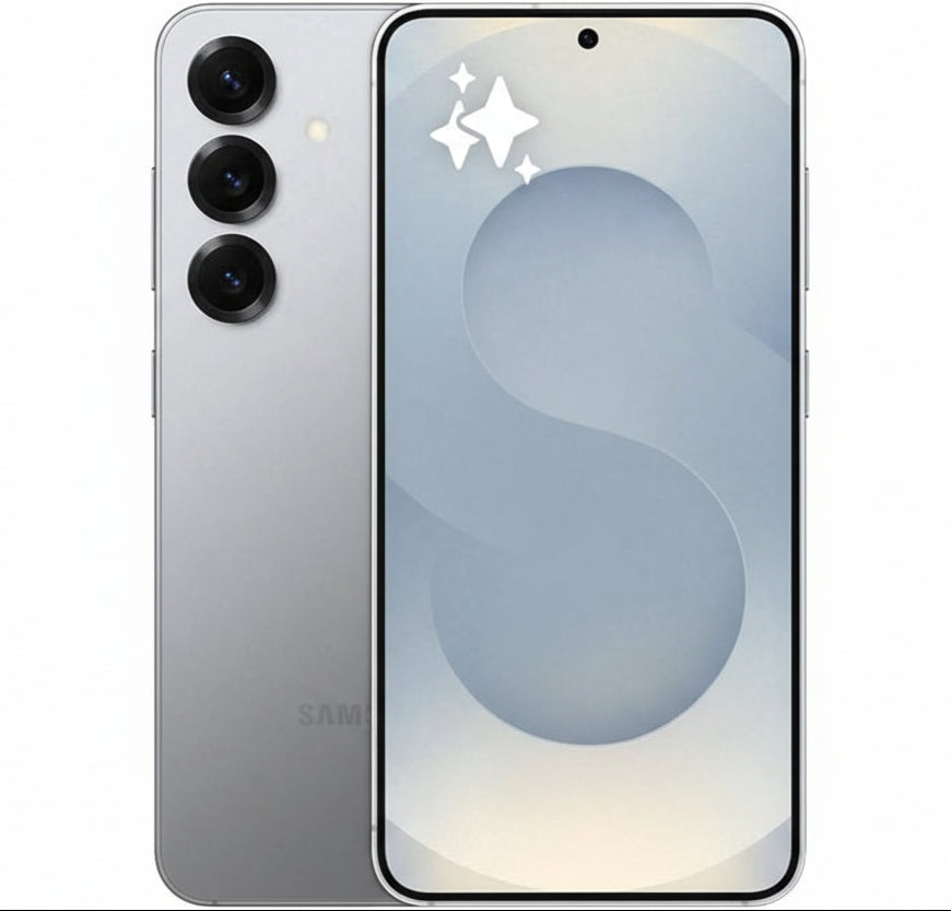 Samsung smartphone showing front and back on a white background