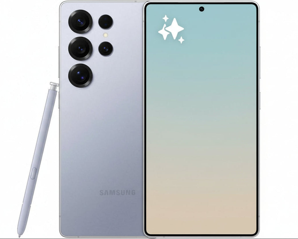 Samsung Galaxy S25 Ultra smartphone with stylus on a white background